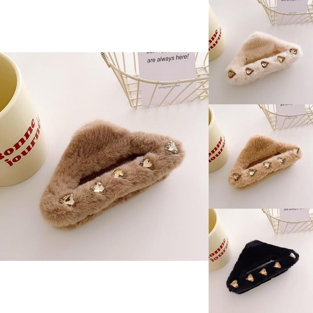 Chic Korean Style Soft Plush Hair Claw Clip With Sparkling Rhinestones For Women