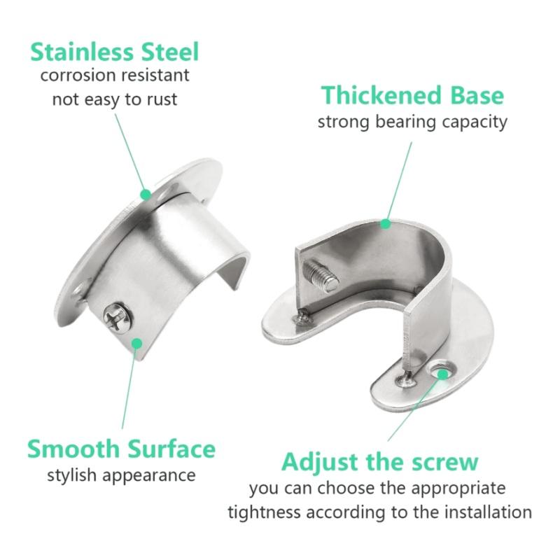 2PCS 304 Stainless Steel Closet Rod Bracket 25/32mm Flange Seat,Wardrobe Hanger Rod Base Curtain Rod Holder Pole Sockets Support