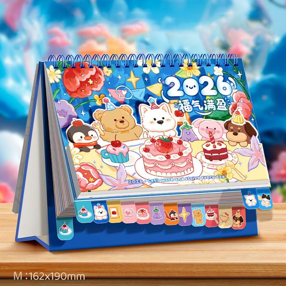 Memo Notes 2026 Desk Calendar One Month to View Coil Binding Tabletop Schedule Cartoon Monthly & Daily Planner Home