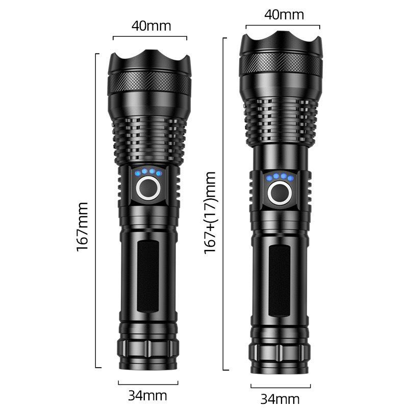 P50 Flashlight: Powerful LED, USB Rechargeable, Power Display, Zoom & Spotlight Functions