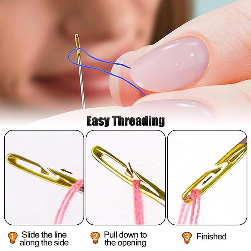 24Pcs/set Self Threading Sewing Needles Hand Sewing Embroidery Needles For DIY Sewing and Mending Easy Side Threading