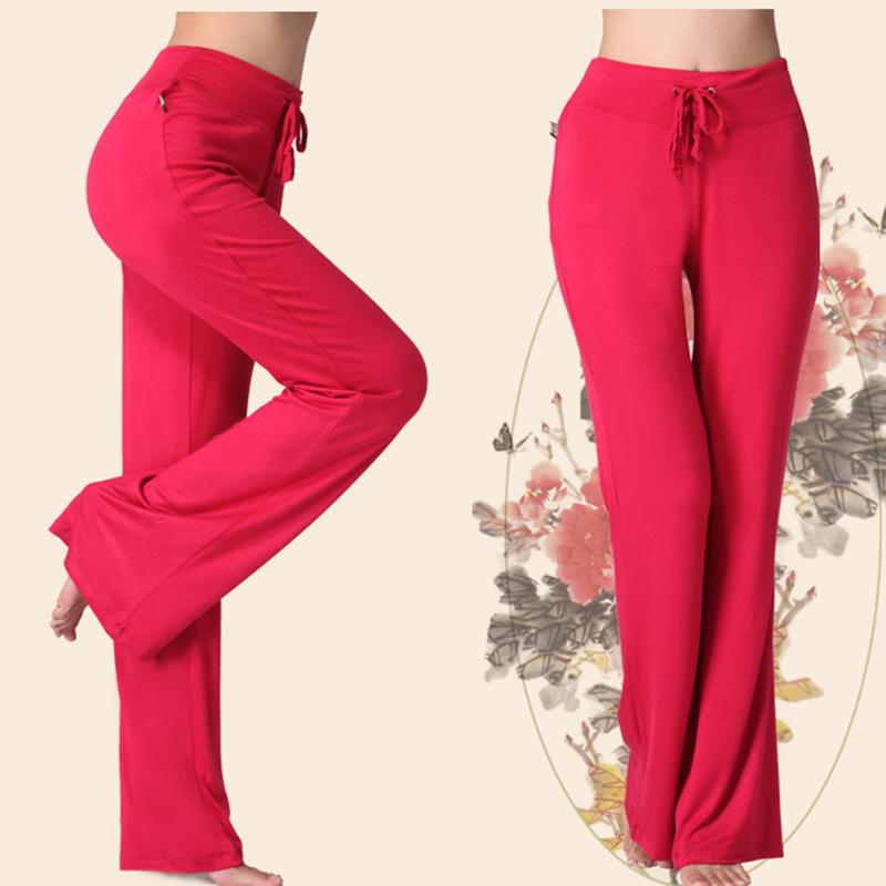 Women Solid Color High Waist Drawstring Wide Leg Long Pants Yoga Dance Trousers Wide Leg For Yoga Running Jogging Gymnastics