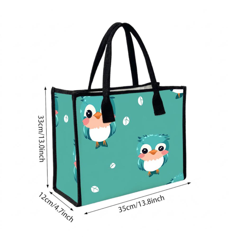 Cute Bird Printed Tote Bag Casual Portable Handbag for Daily Shopping Travel Use