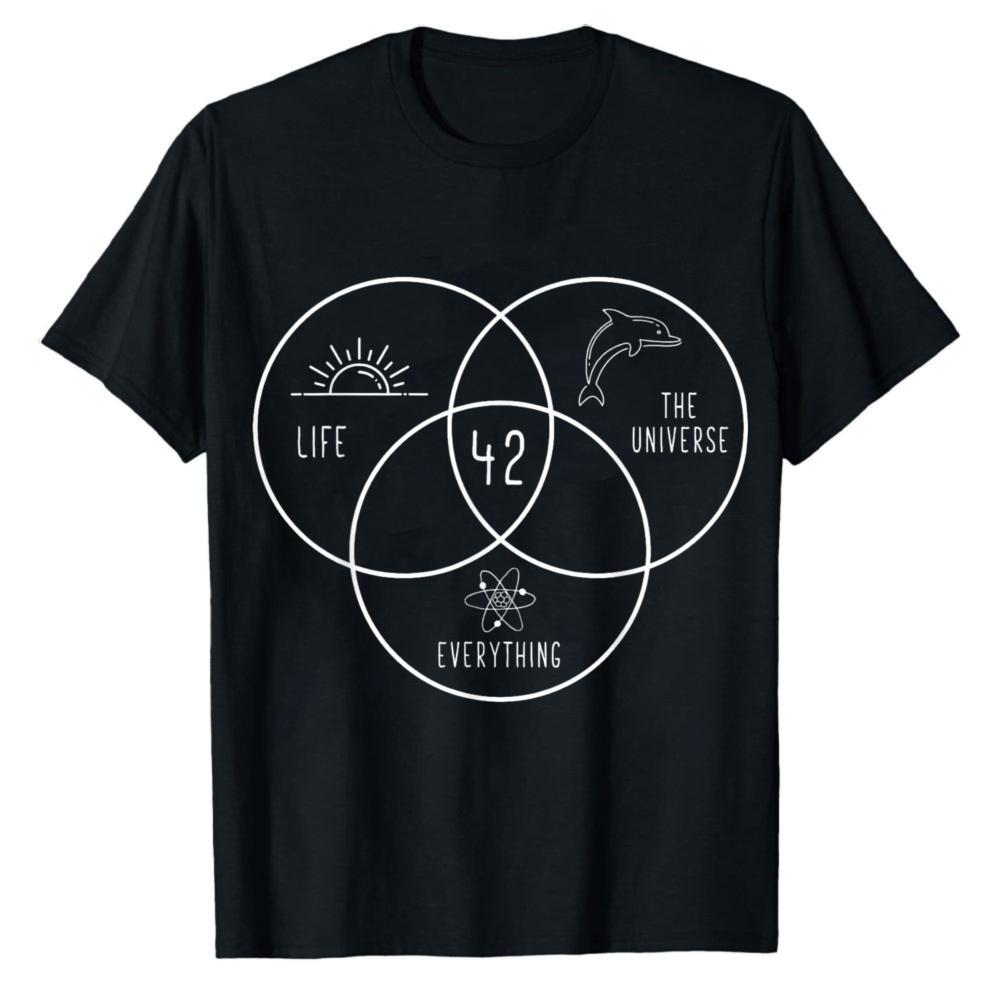 Life Universe Everything 42 Answer To Life TShirt Hitchhikers Guide To The Galaxy Venn Diagram Graphic Tee Sci Fi Casual Top