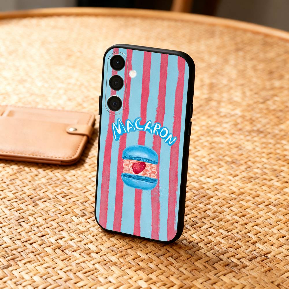 Macaron Délicieux Coloré Coque de Téléphone Pour Samsung A73,72,71,53,52,51,22,91,80, Housse Noire Souple