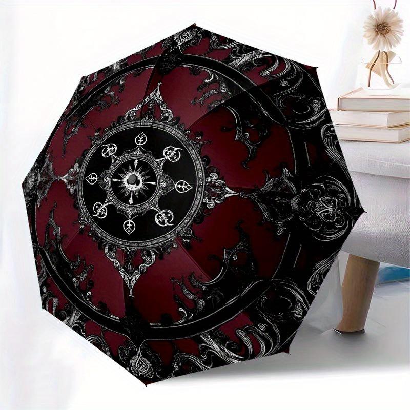 Dark Gothic Mandala Wall Art: Intricate Design for Your Space Umbrella, Cute Umbrella with Cute Design, Portable 3-Fold Compact Umbrella for Men & Wom