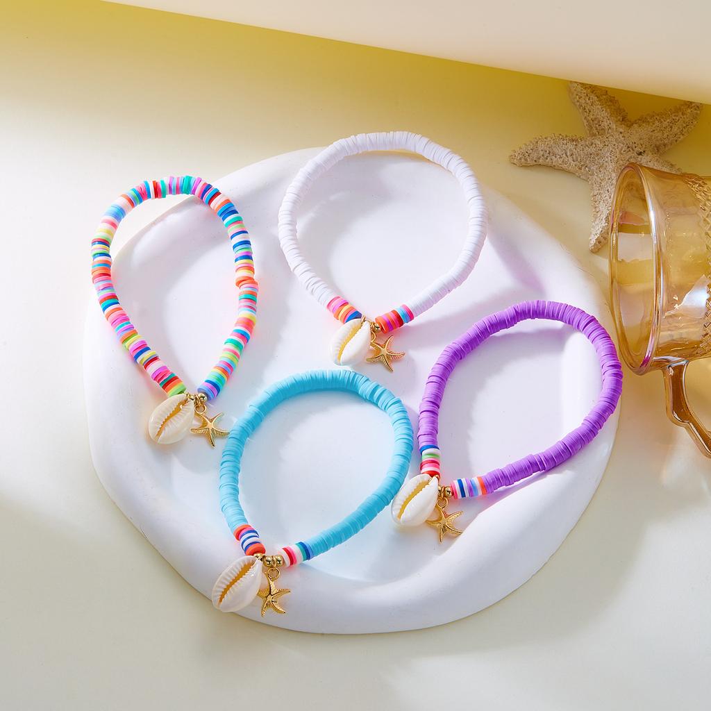 New Summer Ocean Beach Wind Starfish Shell Soft Pottery Anklet Handmade Beaded Bohemian Style Foot Decoration