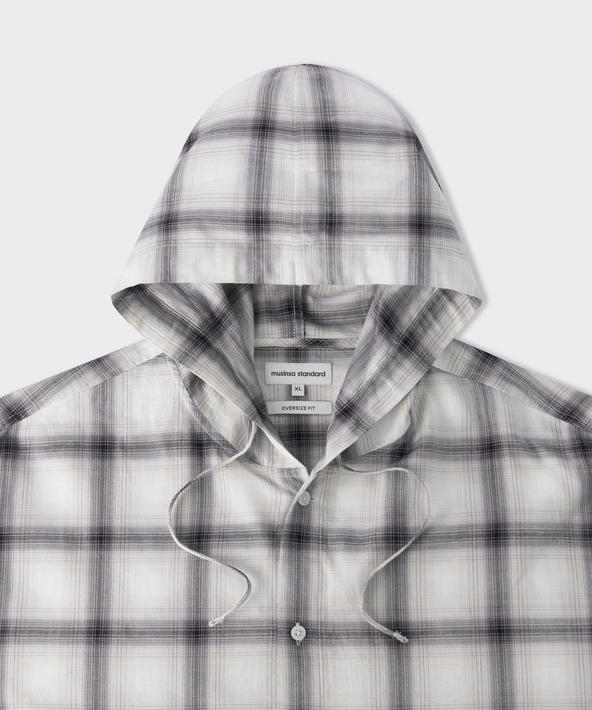 Musinsa Standard Oversized Ombre Check Hooded Shirt [White/Black]