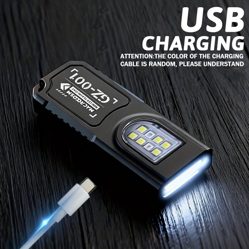 Mini Flashlight Keychain USB Rechargeable Pocket Light with COB Work Area Light for Camping Hiking Dog Walking Emergency Repair Key Ring