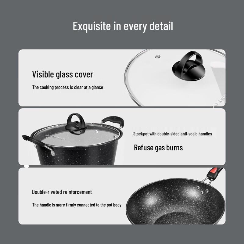 Bach Johann Maifan Stone Non-Stick 3-Piece Cookware Set