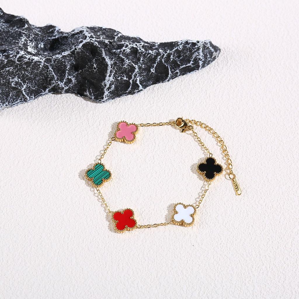 Five Flowers and Four Leaf Clover Women's Bracelet, Light Luxury, High Luxury, Lucky Grass Head Accessories