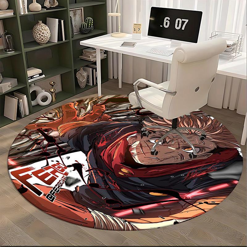 1 Stück Anime-Figur mit „FENGO“-Aufdruck Runder Teppich - Bürostuhlmatte, Rutschfester Teppich für Heimdekoration, Saisonales Geschenk, Geeignet für Büro, Wohnzimmer