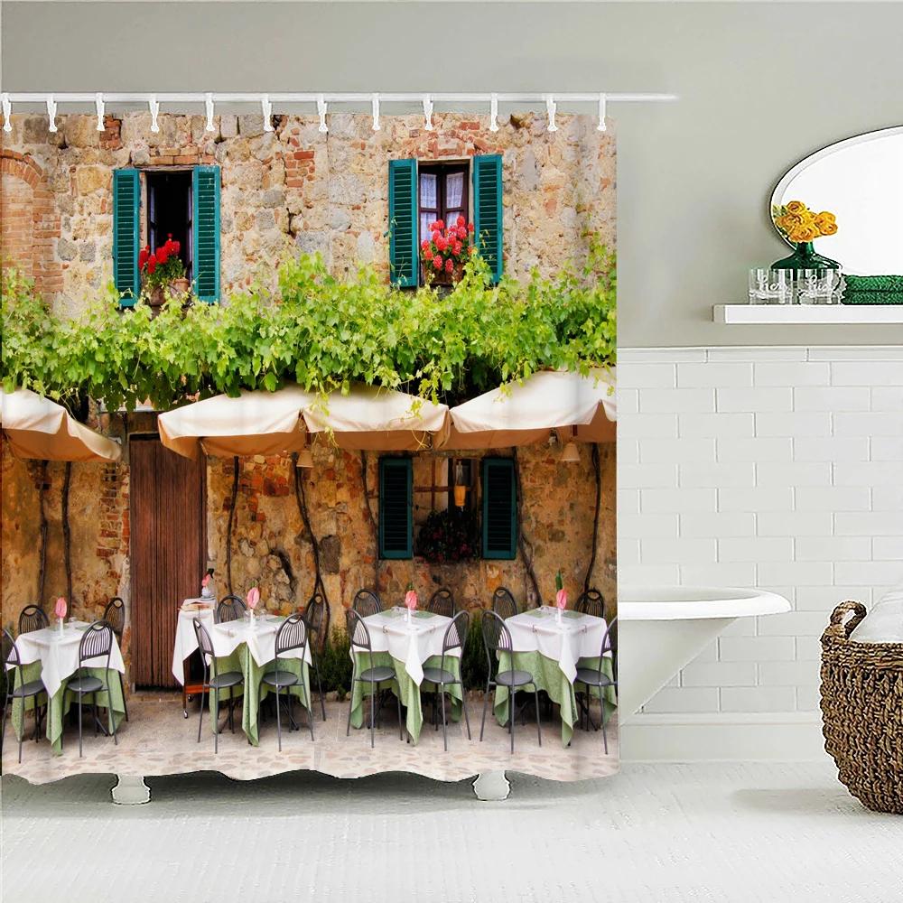 

Rustic Shower Curtain Doors Of An Old Rock House With French Frame Details In Countryside European Past Fabric Bathroom W60H190(CM)-1 Pcs
