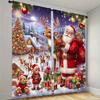 Set Of 2 Christmas Tree Reindeer Santa Claus Gift Print Curtains Pole Bag Home Decoration Room Curtain Polyester