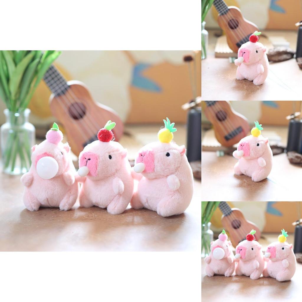 Charming Capybara Plush Keychain Cute Bubble Blowing Stuffed Animal With Soft Short Plush In Pink Yellow Red
