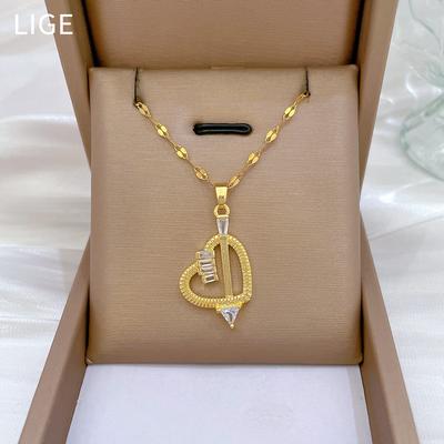 One Arrow Through The Heart Love Light Luxury Temperament Gorgeous Full Diamond Necklace Female Versatile Collarbone Chain Titanium Steel Chain