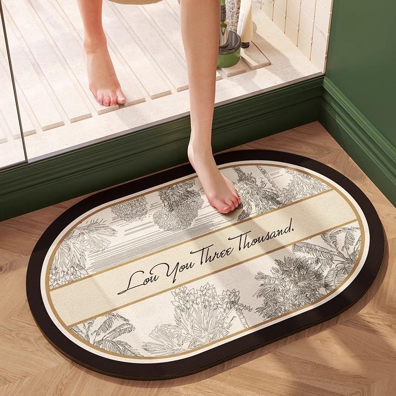Bathroom Carpet Absorbent Floor Mat Diatom Mud Bath Shower Area Non-slip Mat Plants Flowers Home Decoration Rug for Toilet