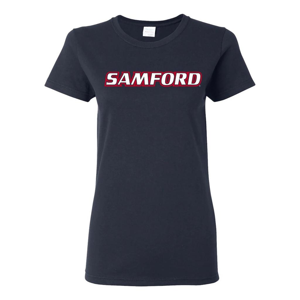 Samford University Bulldogs Basic Block Womens T-Shirt - Navy