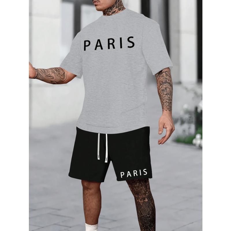 Summer men s sports casual suit short-sleeved T-shirt shorts youth fashion two-piece set S