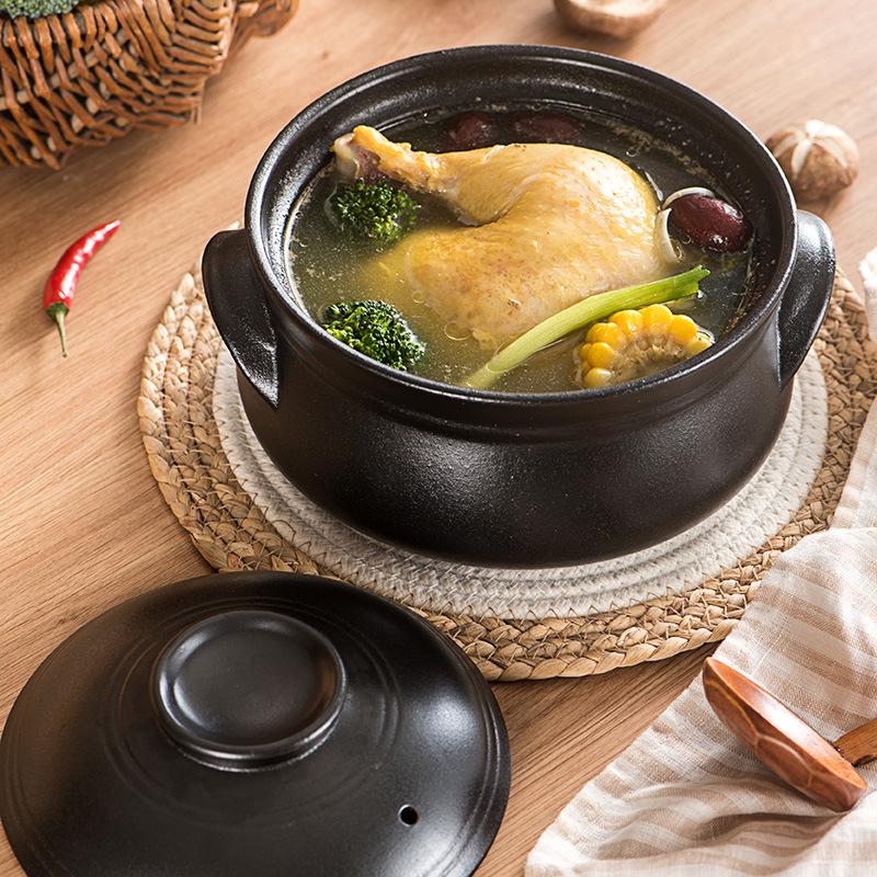 Black Stoneware Korean Drum-shaped Casserole: High-Temperature Resistant Ceramic Stew Pot for Household and Commercial Use