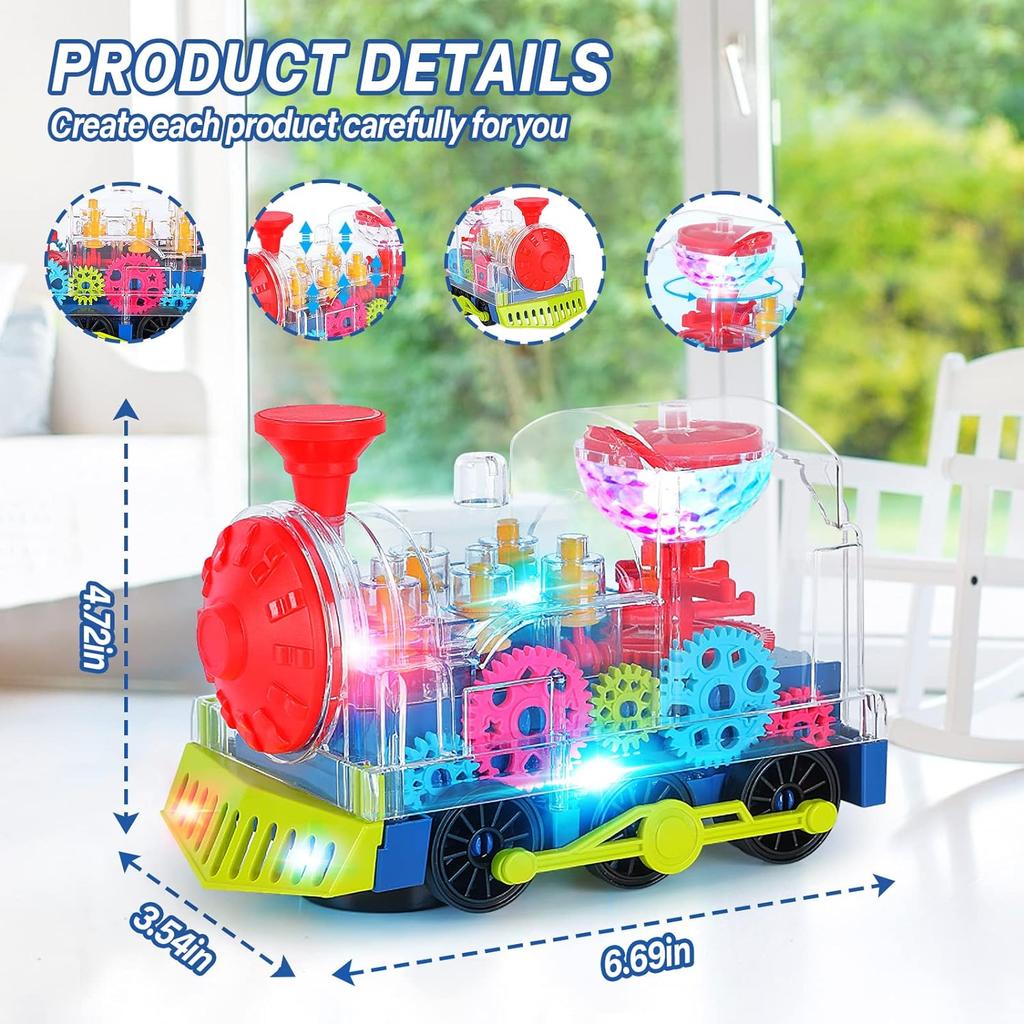 1Pc Electric Train Toy For Kids Transparent Gear Crawling Train With Light And Music Early Educational Toys Train Toys For Kids
