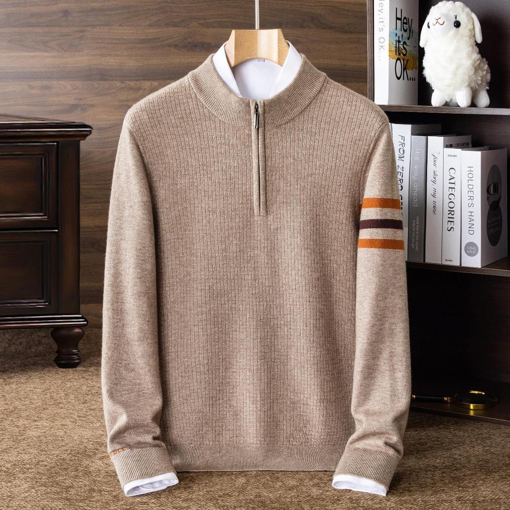 Men's Plus Size Trendy Half-Zip Wool Sweater: Autumn/Winter Fleece Pullover, Warm Casual Knit.