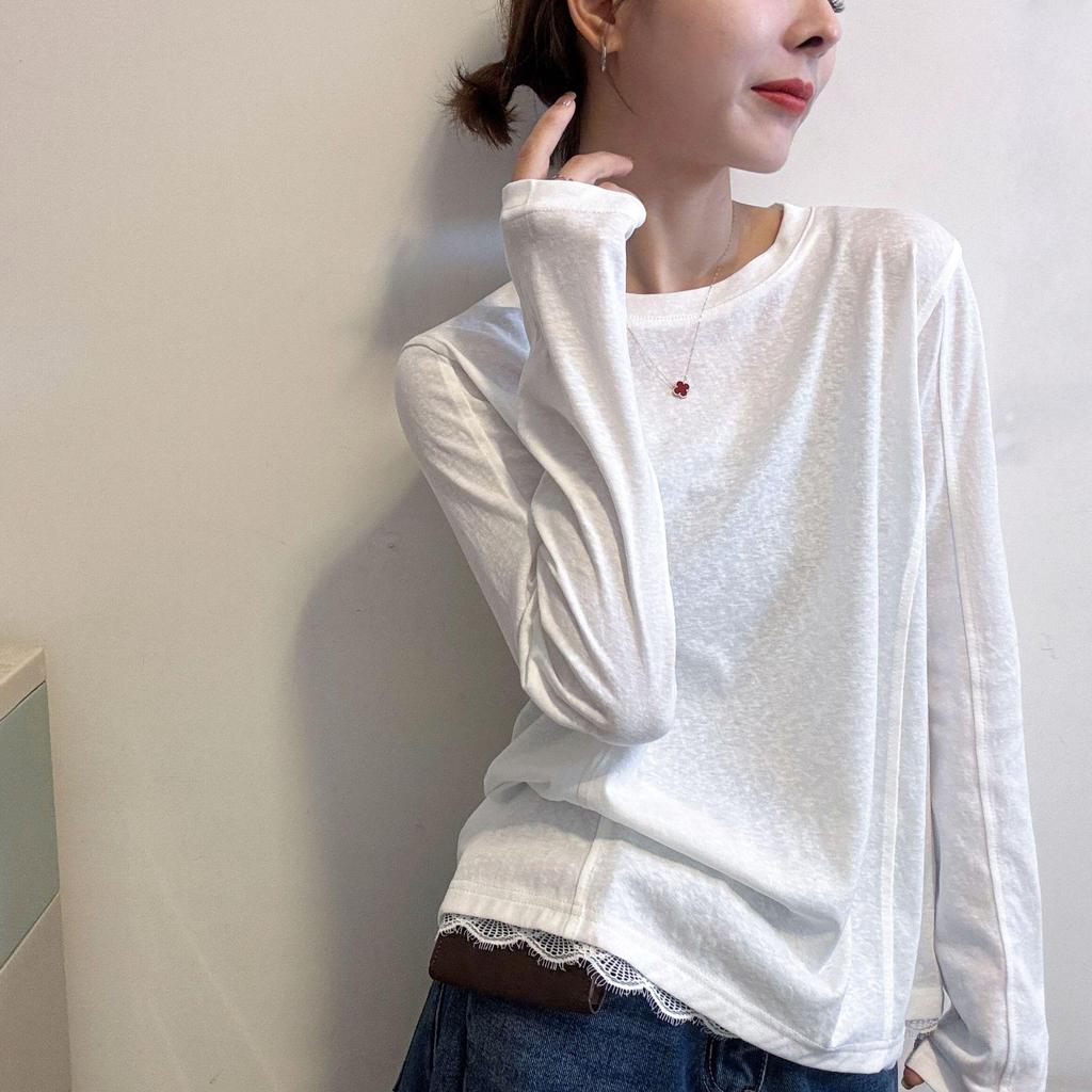 Korean Style Women's Black Round Neck Long Sleeve T-shirt - Simple Casual Base Layer for Spring/Autumn 2025