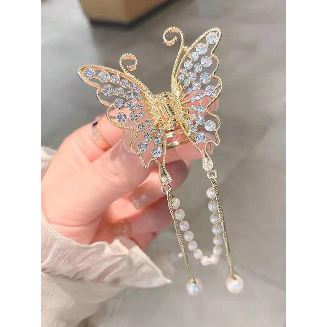 

1Pcs Fashion Butterfly Tassel Openwork Pearl Hair Claws For Women Hair Accessories