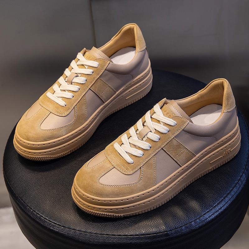 

Кожаные маленькие белые туфли женские весна 2025 новые кексы и повседневные одинарные туфли толстая подошва усиливающая неглубокий носок универсальные женские туфли прилив 40 абрикосовый