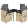 VidaXL Garden Dining Set with Cushions 5 Pcs, Table and Chairs with Adjustable Backrest and Footrest, Furniture 3213449