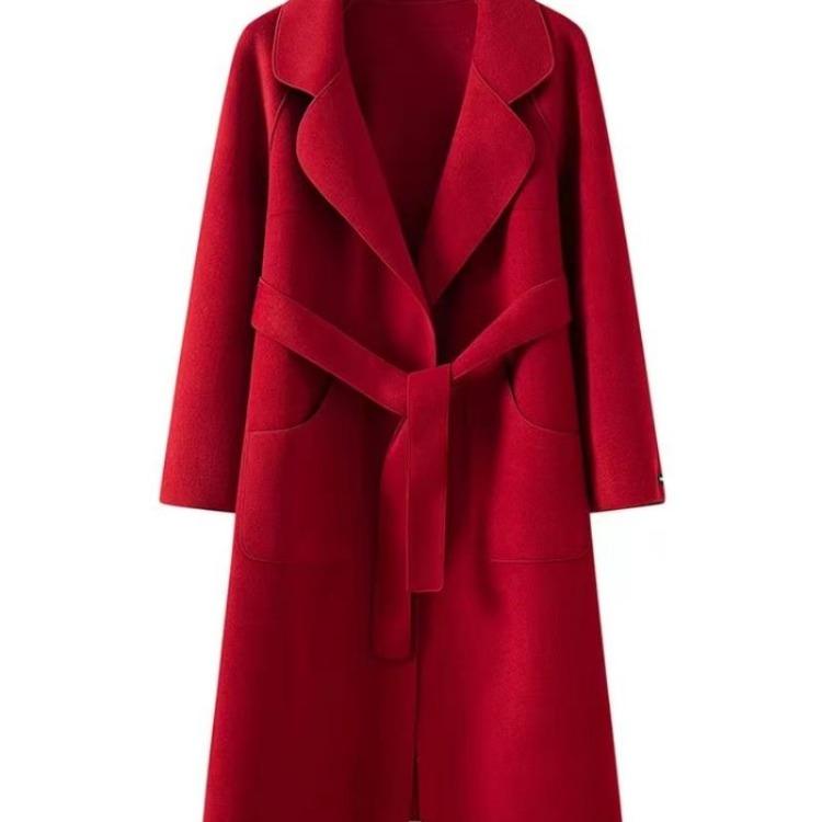 Women Wool Coat Warm Fashionable Belted Autumn Outerwear
