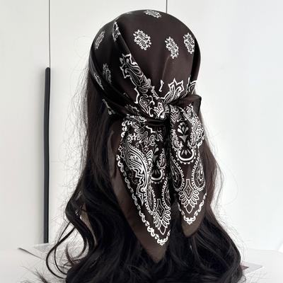 Pañuelo de seda con estampado floral para mujer, bandana elegante para el cuello, pañuelo para la cabeza, pañuelo para la cabeza, bufandas femeninas