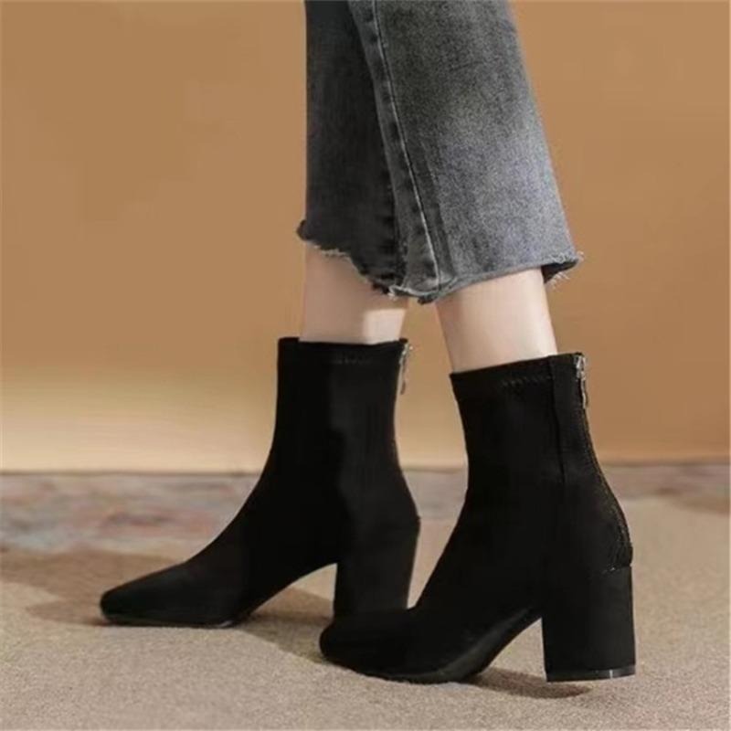 

Замшевые женские туфли на высоком каблуке, новые зимние женские сапоги с квадратным носком, элегантные женские туфли для офиса, модные ботильоны на молнии 41 чёрный