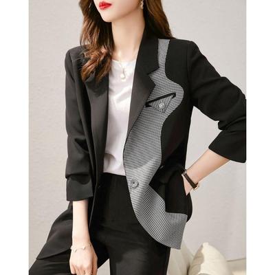 Blazer autunnali per il tempo libero a contrasto per donna Blazer scozzese Splicing Office Lady Cappotti dentellati Plus Size 4xl