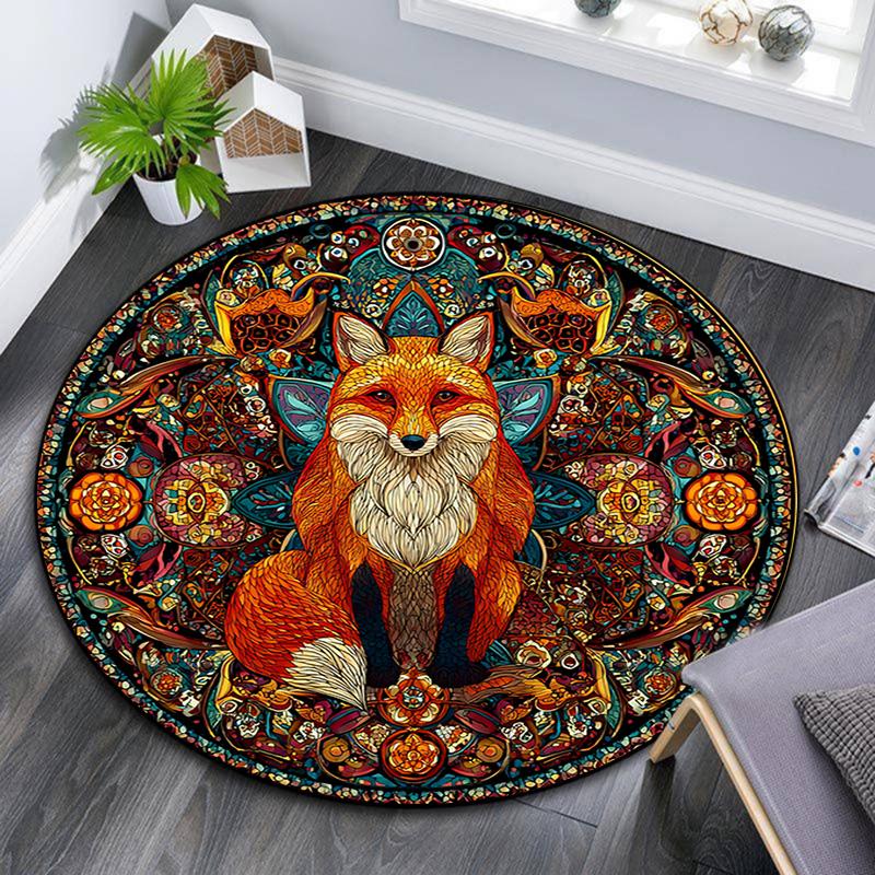 

Fox Round Area Rug,Carpet Rug for Living Room Bedroom Sofa Playroom Decor,Non-slip Floor Mat 80cmx80cm