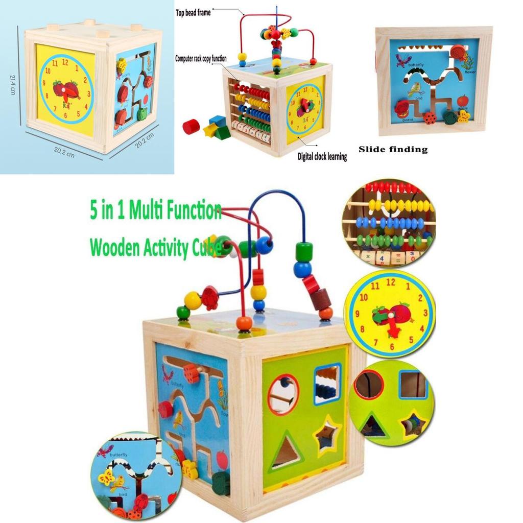 Premium 5 In 1 Wooden Multi-activity Cube Educational Toy For Kids And Babies