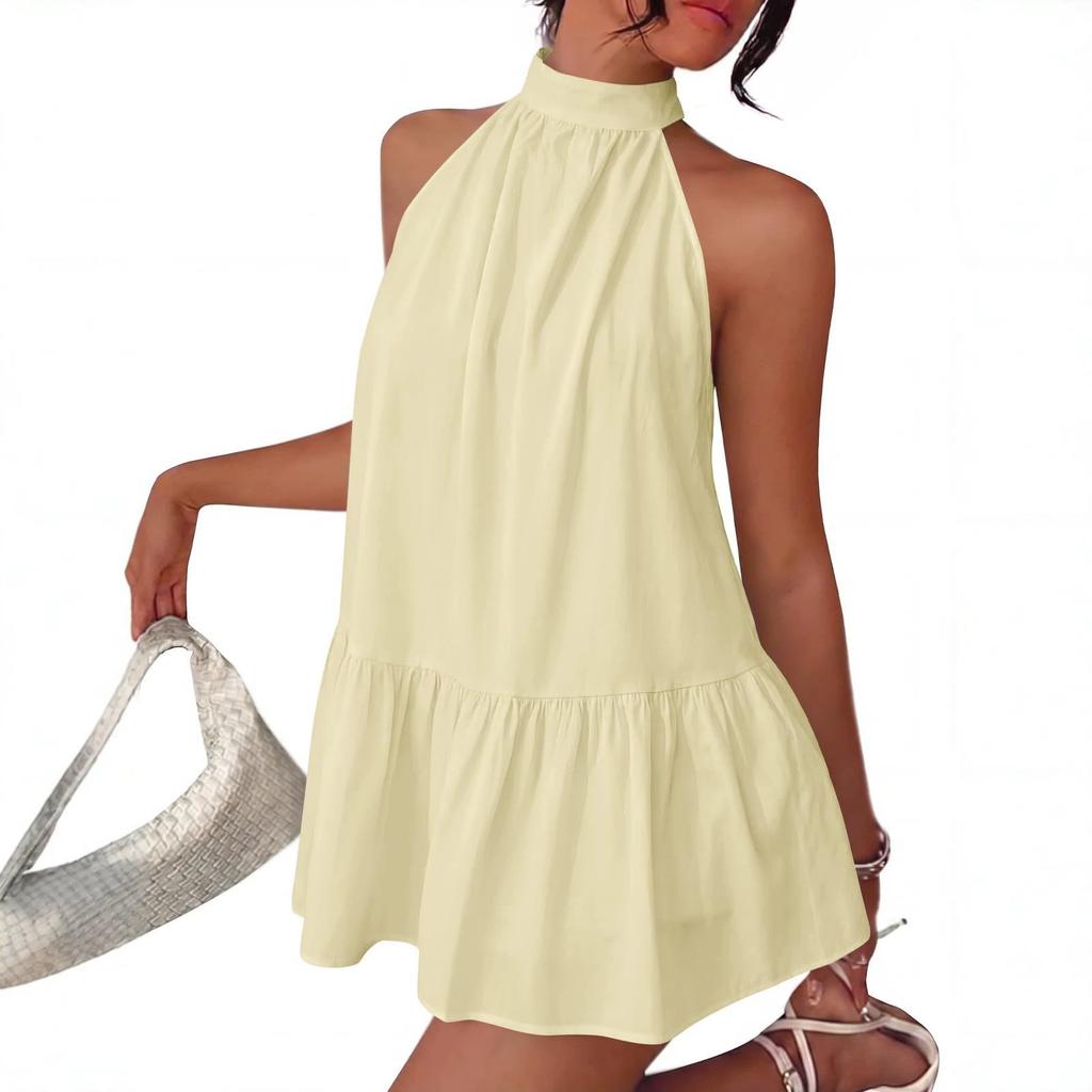 Hot-selling Women's Clothing Summer European and American Temperament Polka Dot Splicing Neck Sleeveless Dress Short Skirt