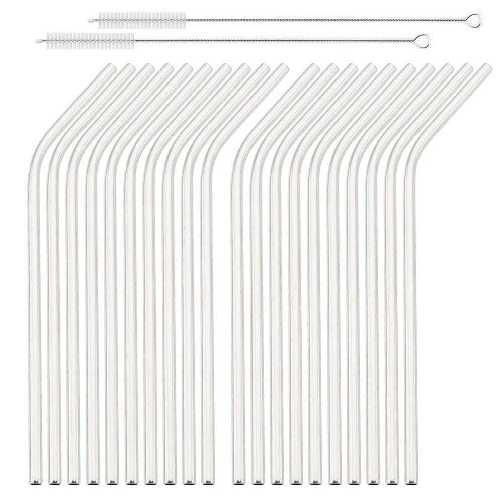 

20Pcs Gold Bend Reusable Metal Drinking Straw 304 Stainless Steel Straws with Cleaner Brush for Tumblers Party Bar Accessories серебряный