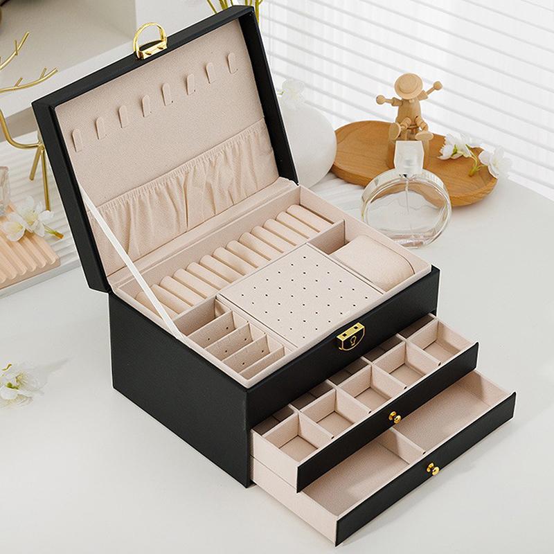 3 Layers Jewelry Organizer Christmas Gift For Lady With Lock Necklace Earring Jewelry Box