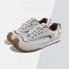 Thick Sole Vintage De-Branded Casual Sports Shoes New Color Block Lace Up Ankle Boots Versatile Genuine Leather White Shoes
