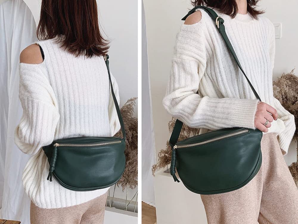 Beatus Women's Simple PU Leather Shoulder Bag (Green) - Fits a Long Wallet