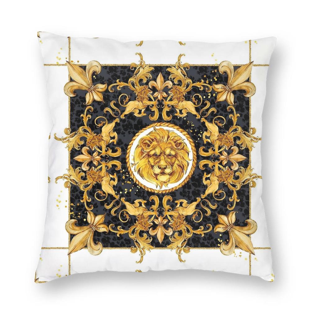Golden Lion Damask Ornament Pillowcase Printed Cushion Cover Decoration Baroque Throw Pillow Case Cover Home Square 40X40Cm