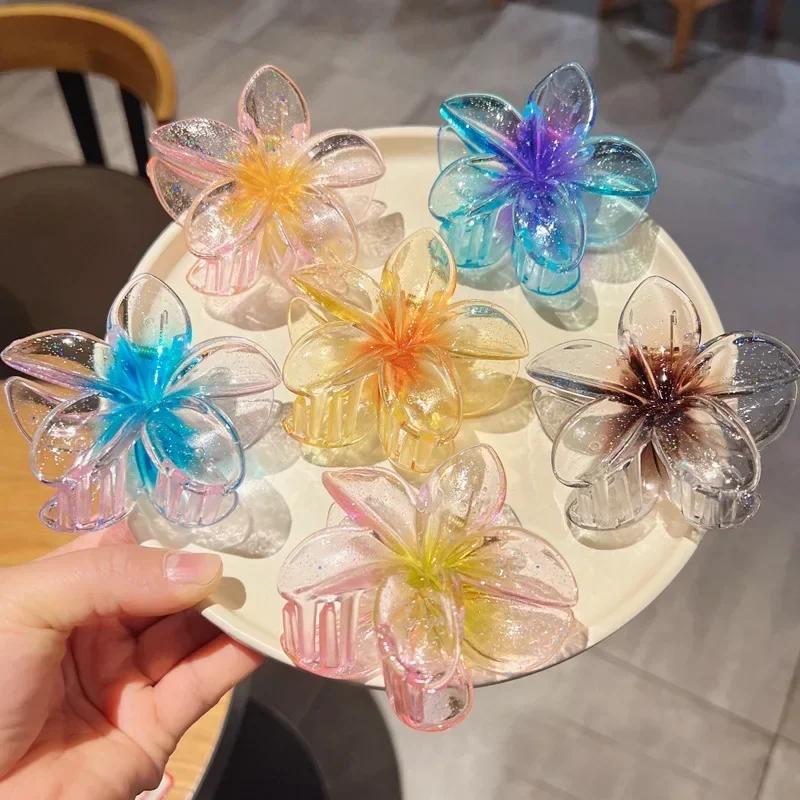 Fashion Sparkling Flower Claw Clip for Women Transparent Sweet Ponytail Shark Clip Versatile Girl Hair Accessories