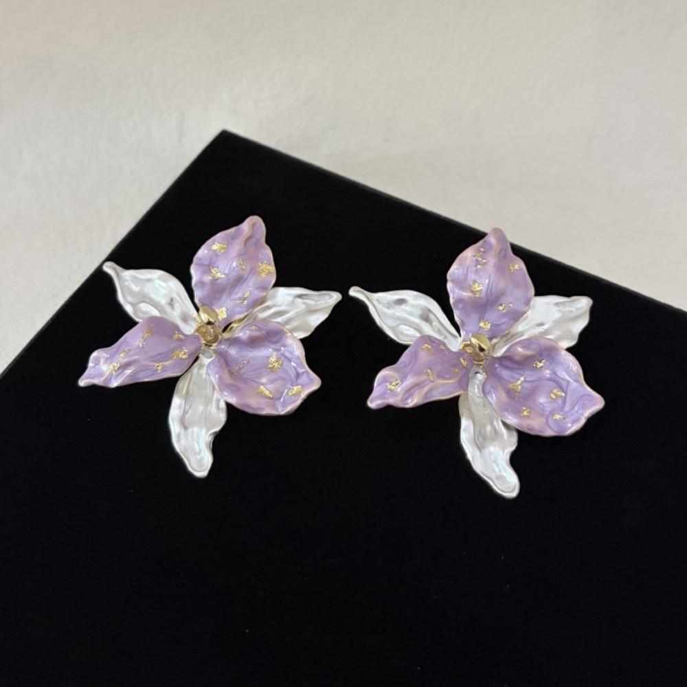 1 pair Zinc Zinc Alloy Golden and Silver Earrings Luxury Metal Flower Ear Studs Enamel Iris Earrings  Holiday