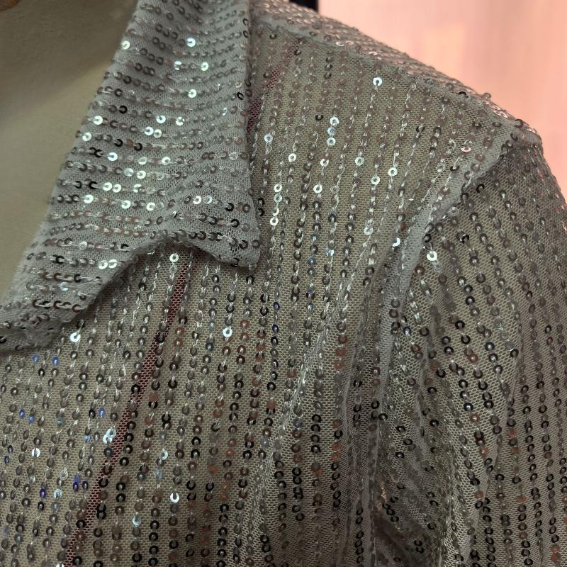 Spring Solid Long Sleeve Sequin Casual Shirts Women Fashion Street Turn Down Collar Loose Women's Blouses Summer Tops Elegant Button Up Shirt 26491