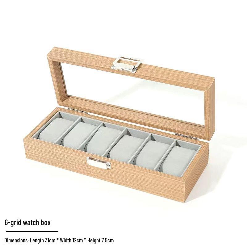 Large-Capacity Wooden Watch Display Box with Glass Lid