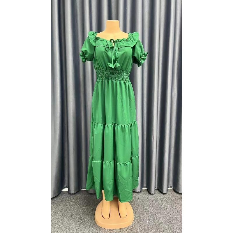 Women's Summer Long Dress New Fashion Solid Color Ruffled Strapless Puff Sleeve Vacation Dress Women Elegant Off Shoulder Sexy A Line Female Dresses