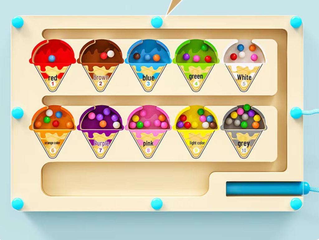 Wooden Dinosaur Ice Cream Maze Puzzle - Magnetic, Logical Thinking & Pencil Grip Early Learning Toy