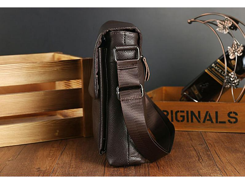 Pánská taška přes tělo z pravé kůže, vertikální, přes rameno - hovězí kůže s liči vzorem, ležérní móda.