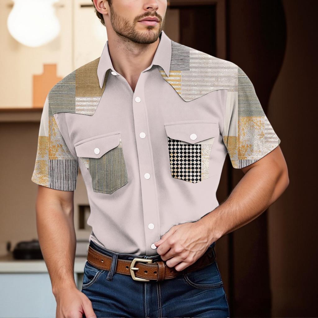 Men'S Fashionable Lapel And Shoulder Length Short Sleeved Casual Top